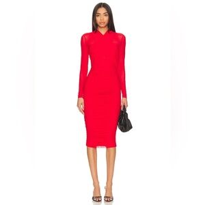 Bardot Red Long Sleeve Midi Bodycon Dress